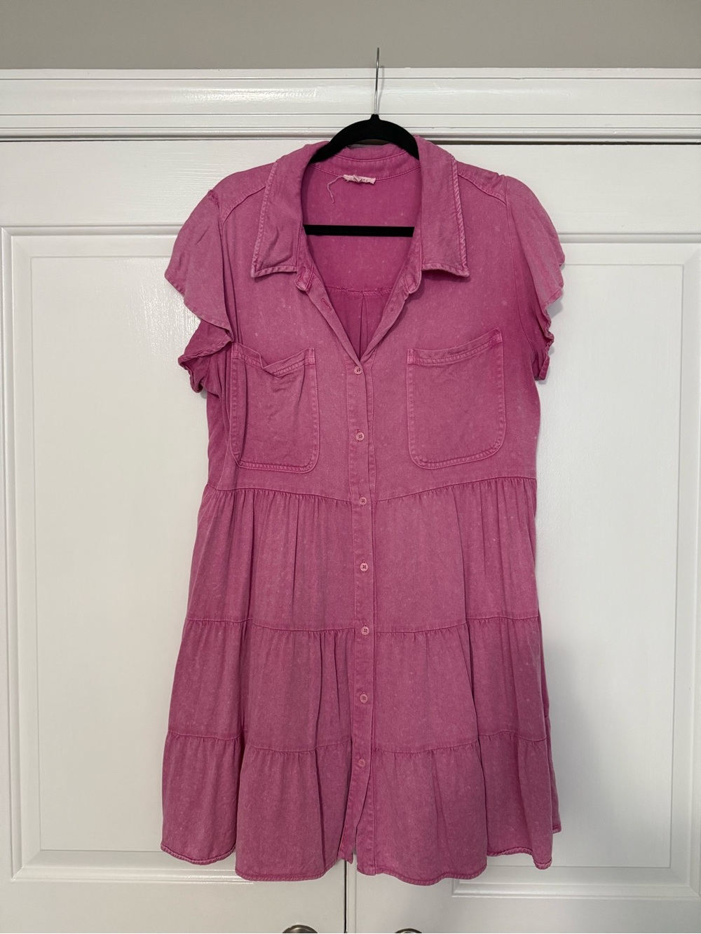 JODIFL Pink Tiered Button Front Mini Dress